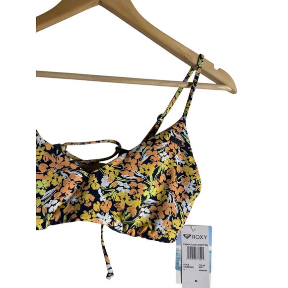 Roxy Beach Classics Strappy Floral Print Bra Bikini Swim Top Black Multi Size M - Picture 8 of 11